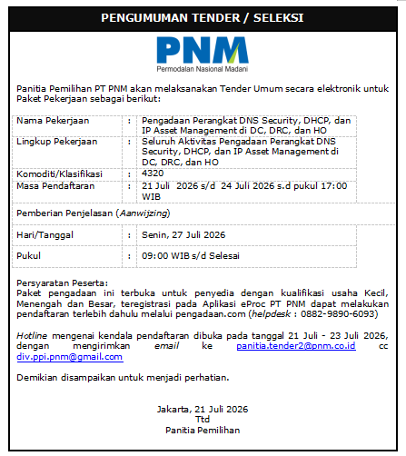 Pengadaan Perangkat DNS Security, DHCP, dan IP Asset Management di DC dan DRC, HO