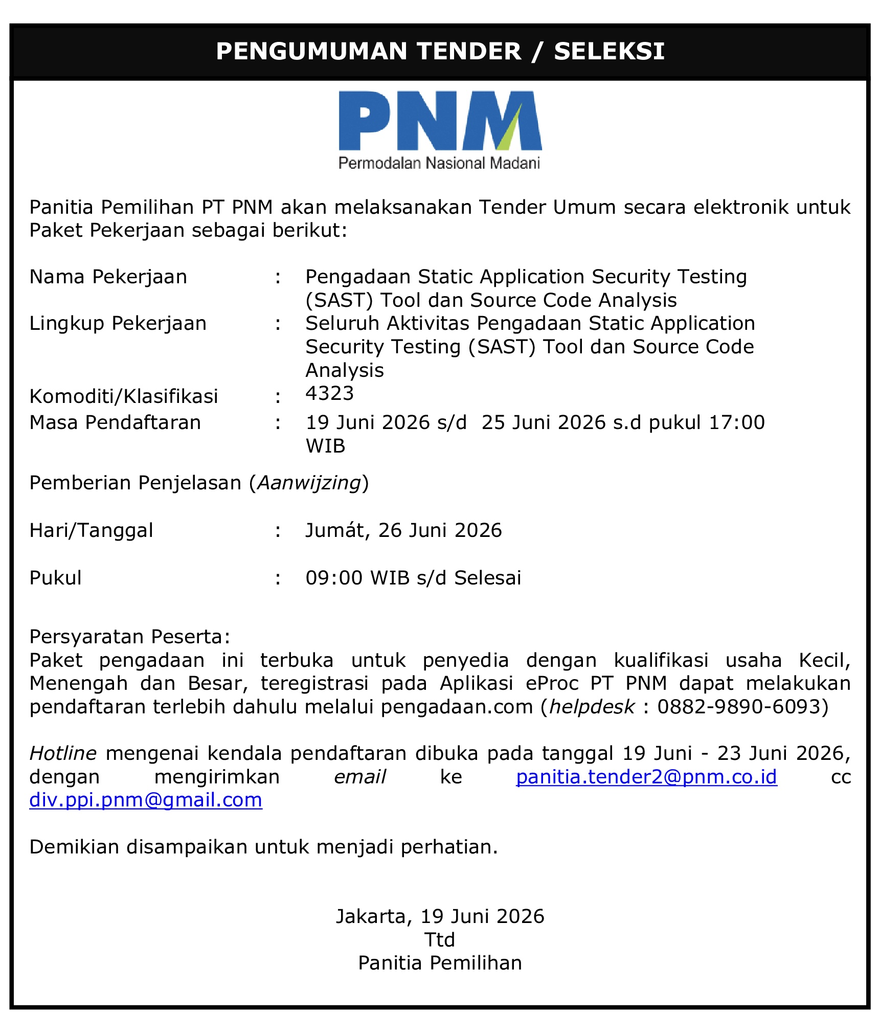 Pengadaan Static Application Security Testing (SAST) Tool dan Source Code Analysis